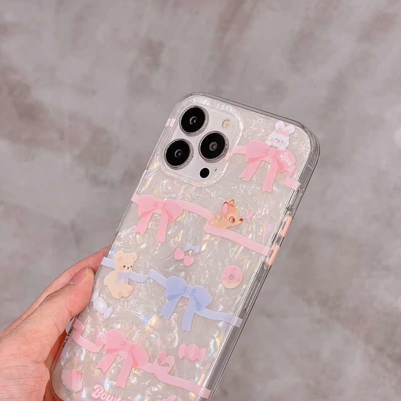 Ins Gaya Cocok Untuk iPhone 14 Pro Max iPhone Phone Case Double-layer Dicetak Pola Busur Kompatibel Dengan Iphone13 13pro 13prm iPhone 11 11pro 14plus 12Pro Max Shockproof TPU Phone Case