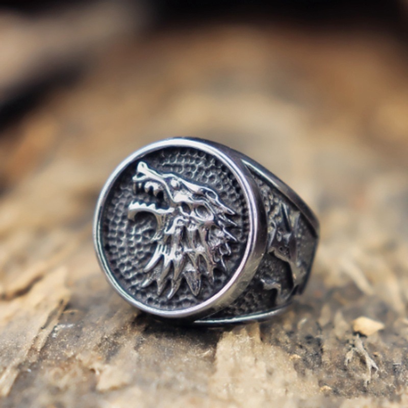 Retro Viking Serigala Cincin Untuk Pria Biker Es Serigala Rumah Stark Winterfell Hewan Pria Cincin Nordic Fashion Perhiasan