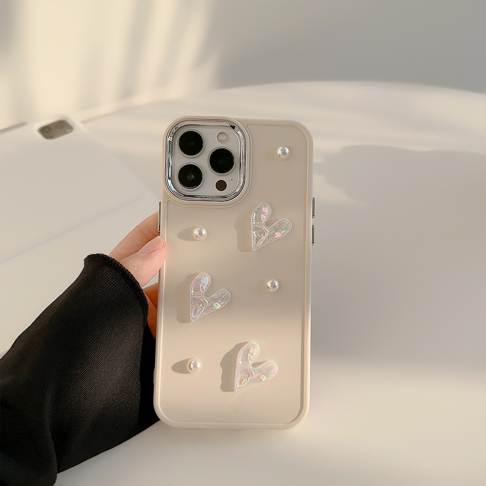 Ins 3D Putih Susu Mutiara Hati Silikon Case Untuk Iphone SE2020 7/8 Plus 14x XR XM 11 12 13 PRO MAX Casing Cover Pelindung AT0337