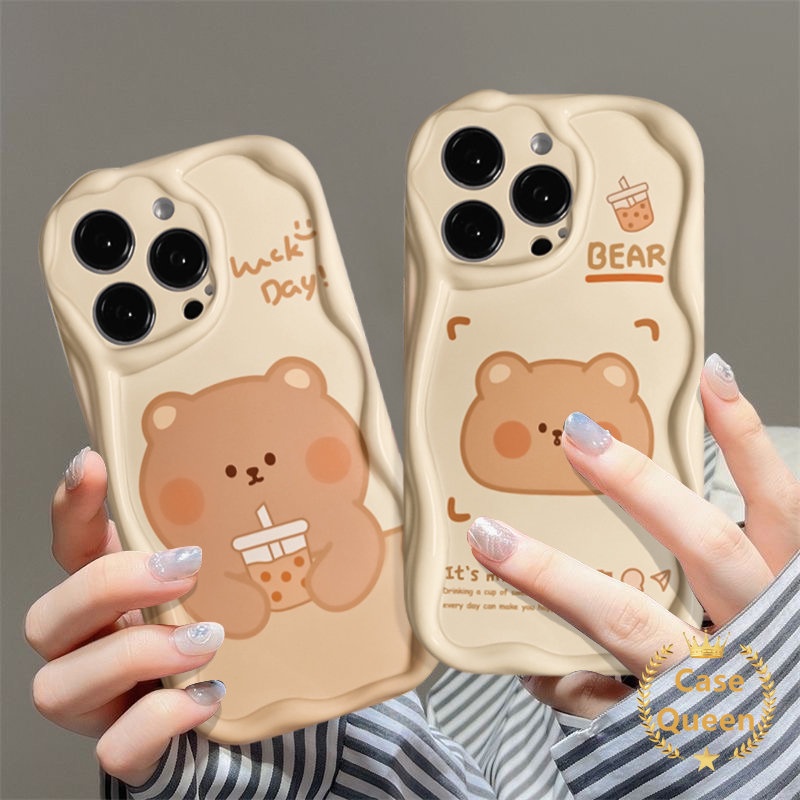 Kartun Kreatif Teh Susu Beruang Glossy Lucu Smiley Case Untuk Redmi 9C NFC 9C 10a2 A1 9A 10A Redmi Note8 11s 9 11 Gradiasi Beruang Kopi Donat Telepon 3D Wavy Curved Edge Soft Cover