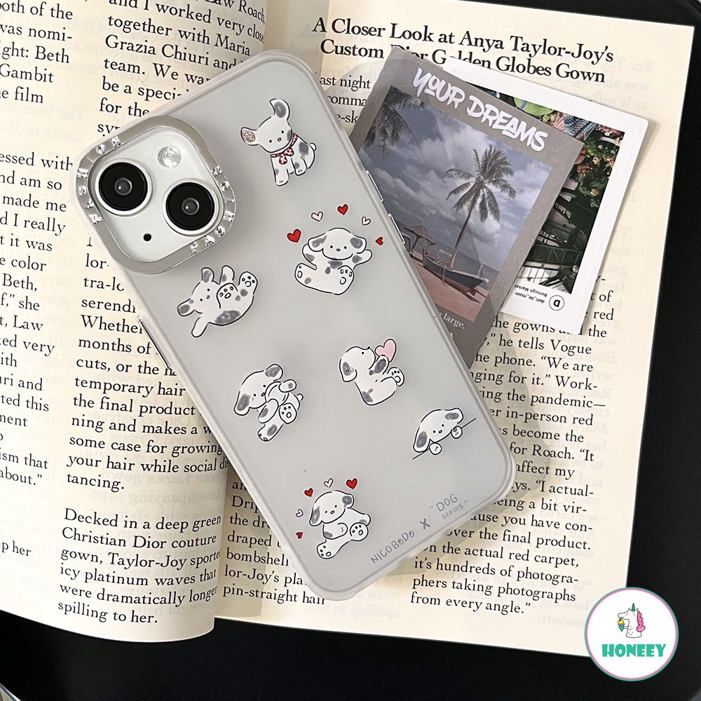 Casing Ponsel Lensa Berlapis Fashion Untuk iPhone 14 Pro Max13 12 11 Pro Max XS XR 7 8plus Cute Love Puppy Shockproof Phone Cover