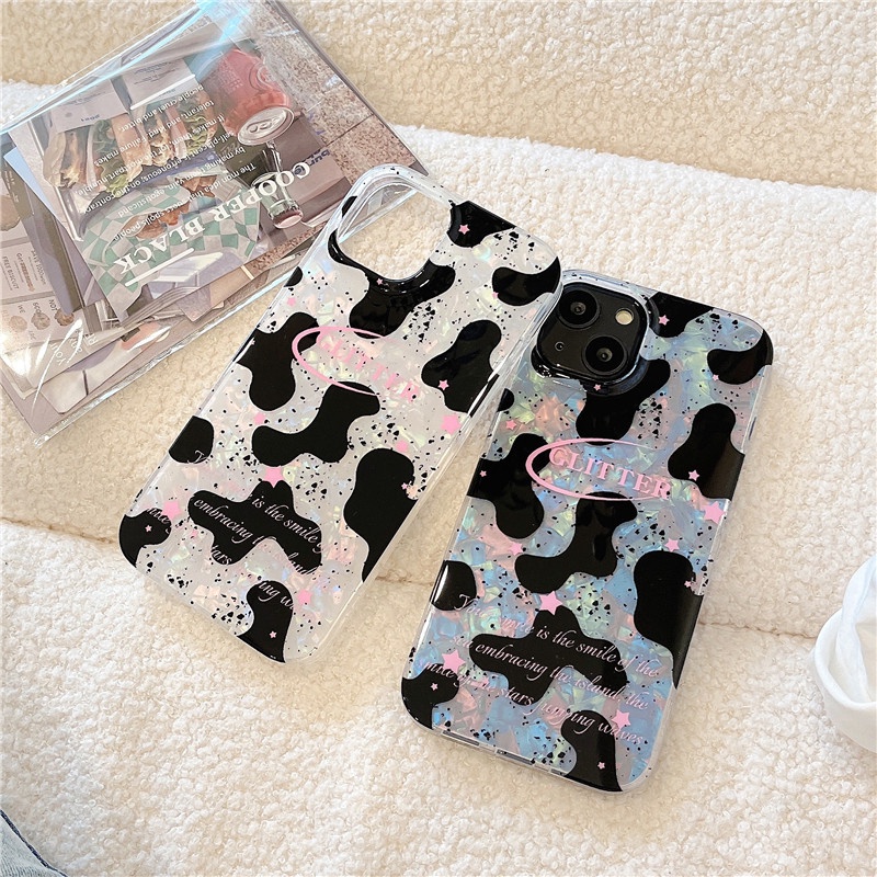 Ins Pola Sapi Cocok Untuk iPhone 14 Pro Max Casing Ponsel iPhone Pola Cetak Dua Lapis Kompatibel Dengan Iphone13 13pro 13prm iPhone 11 11pro 14plus 12Pro Max Casing Ponsel TPU Tahan Guncangan