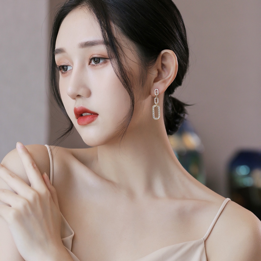 Gaya Korea Micro-set Zirkon Rantai Anting Perak Panjang Pin Stud Earrings Wanita