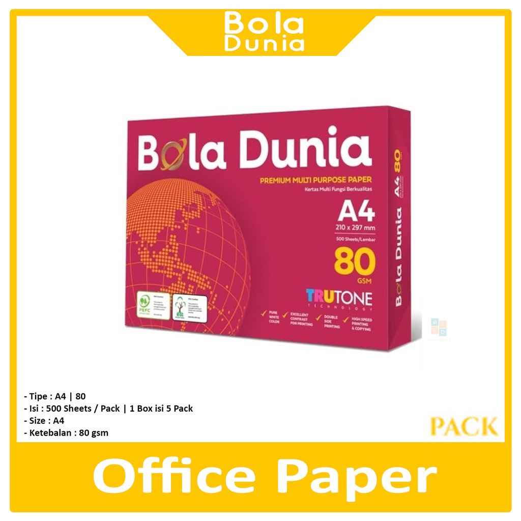 

Bola Dunia - Kertas Hvs Fotokopi A4 80 gram - Rim