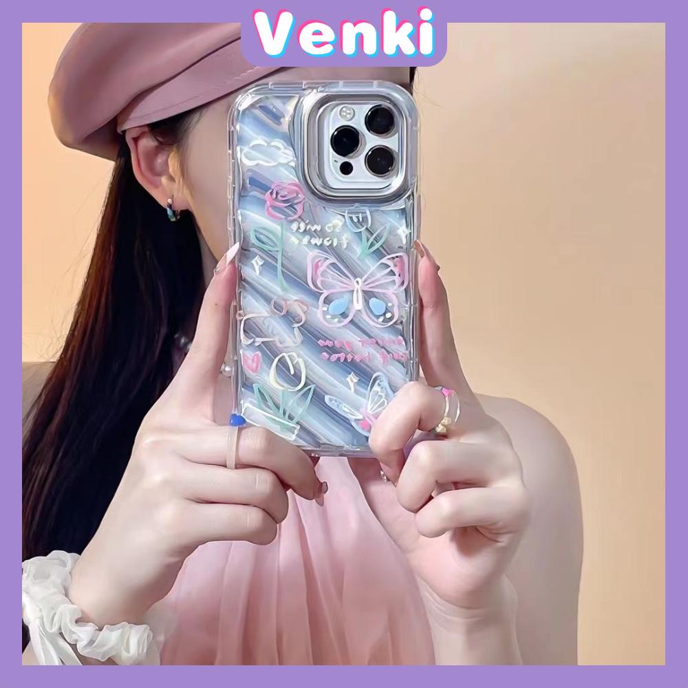 VENKI - Untuk iPhone 11 iPhone Case Laser Reflektif Bening Phone Case TPU Lembut Shockproof Airbag Phone Case Kupu-kupu Sederhana Kompatibel dengan iPhone 14 13 Pro Max 12 Pro Max XR XR 7 8