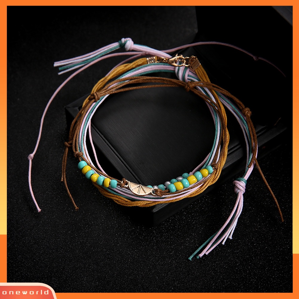[WOD] 4pcs /Set Multi-Layer Manik-Manik Warna-Warni Pantai Barefoot Sandal Gelang Kaki Ankle Bracelet