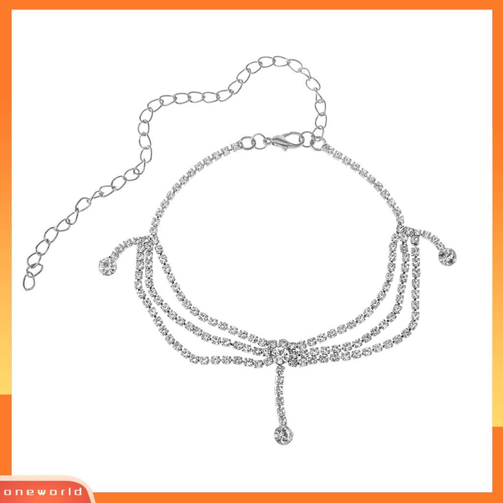 [WOD] 1pc Pesona Gelang Kaki Rumbai Hias Berlian Imitasi Multi-layer Dipanjangkan Rantai Adjustable Hias Anti Karat Wanita Musim Panas Pantai Kaki Rantai Wanita Perhiasan