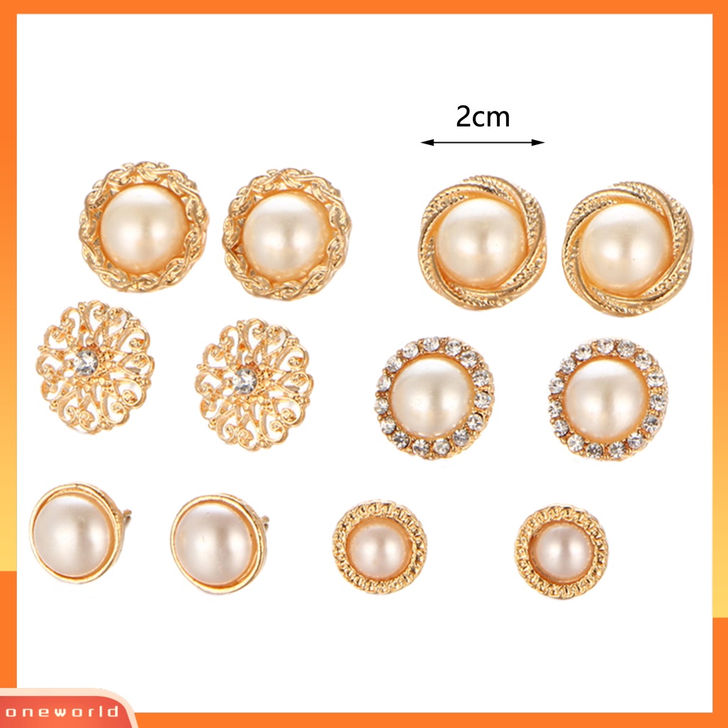 [WOD] 6pasang Anting Stud Bulat Berlian Imitasi Mengkilap Hias Electroplating Semua Pertandingan Dekorasi Hadiah Faux Pearl Flower Women Ear Studs Jewelry Untuk Pacaran