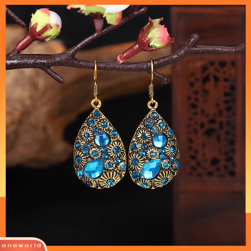 [WOD] 1pasang Anting Menjuntai Gaya Etnik Berlian Imitasi Mengkilap Hias Semua Pertandingan Perhiasan Hadiah Permata Imitasi Wanita Vintage Water Drop Pendant Earrings Untuk Pacaran