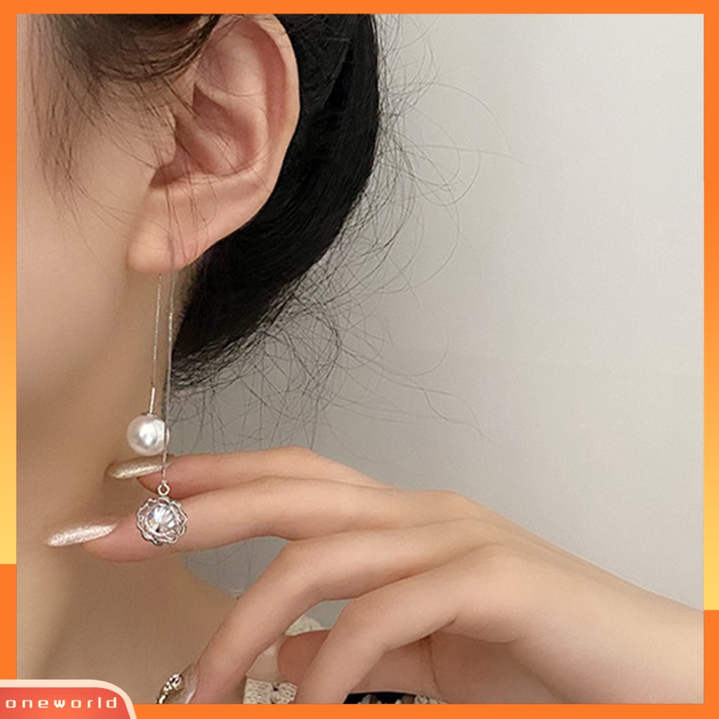 [WOD] Anting Drop Earrings Anti Alergi All-match Hias Mutiara Imitasi Berkilau Anting Rumbai Panjang Untuk Pacaran