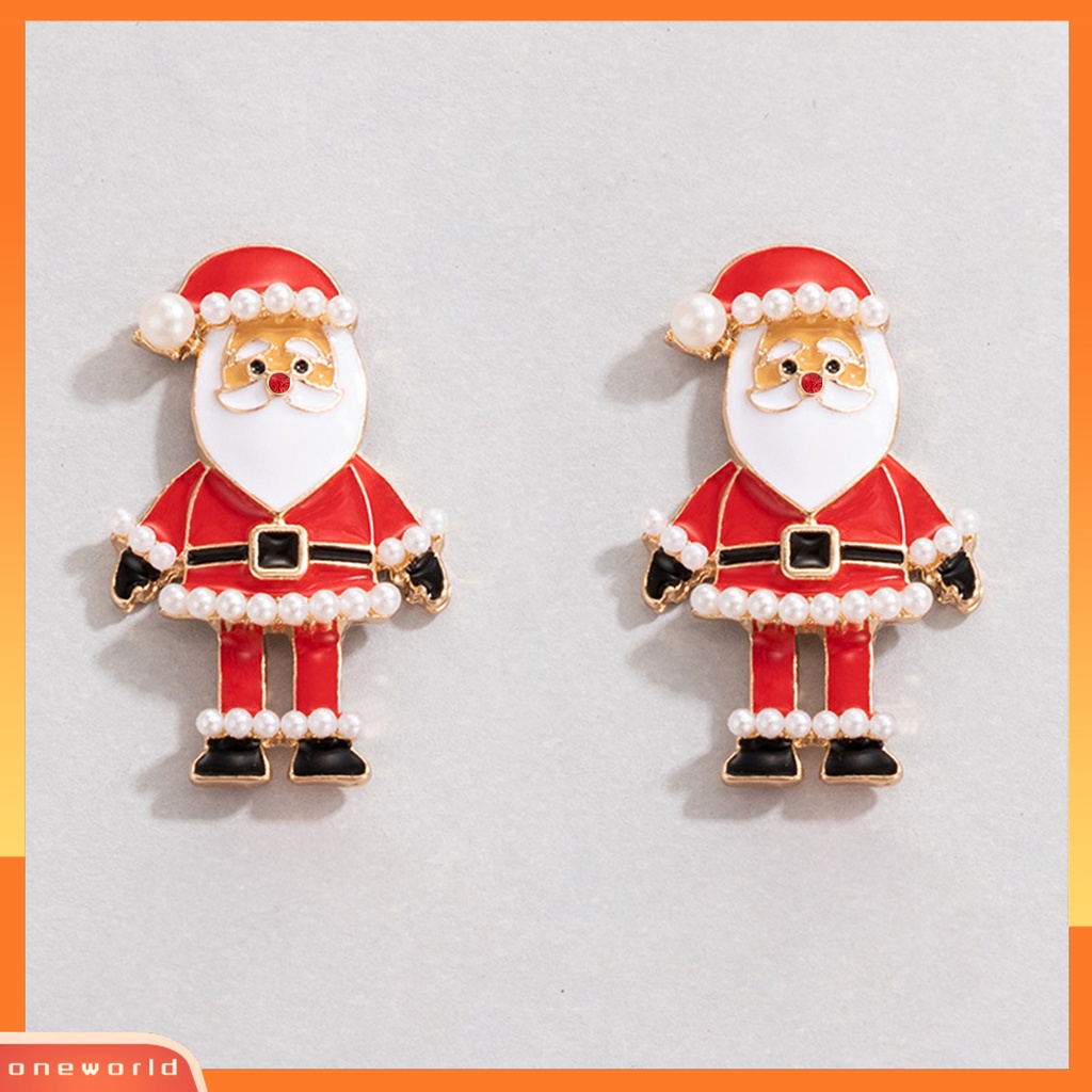 [WOD] 1pasang Anting Stud Kartun Berlian Imitasi Berwarna Berlebihan Meriah Berkilau Dekorasi Hadiah Natal Santa Claus Ear Studs Wanita Drop Earrings Untuk Liburan