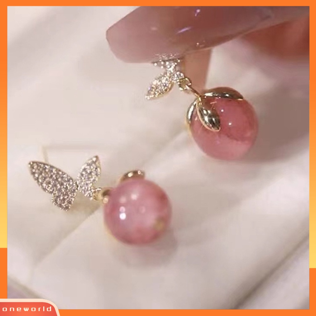 [WOD] 1pasang Wanita Stud Earrings Faux Opal Bentuk Kupu-Kupu Shiny Rhinestones Jewelry Bright Luster Drop Earrings Natal Perhiasan Hadiah