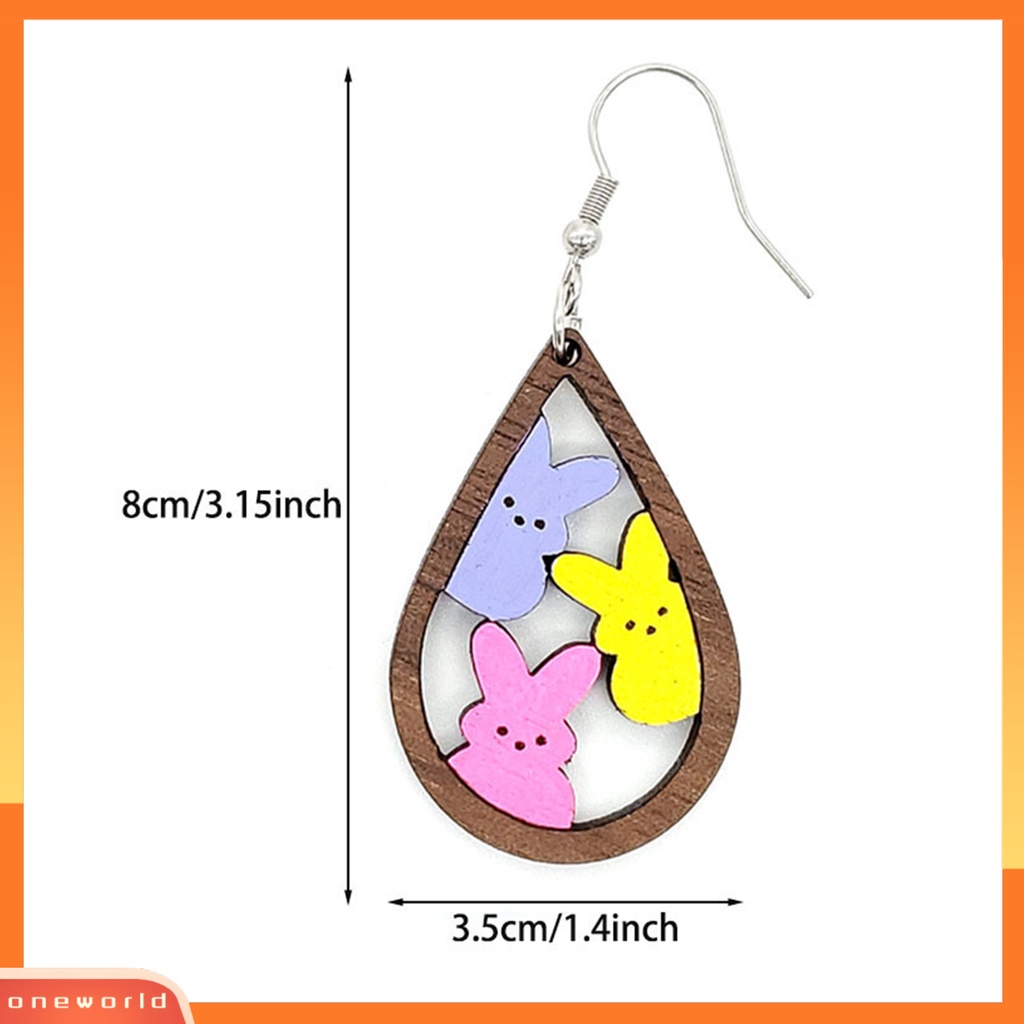 [WOD] 1pasang Anting Kait Tetesan Air Berbentuk Hollow Kayu Hadiah Fashion Perhiasan Warna-Warni Kelinci Rabbit Menjuntai Anting Untuk Paskah