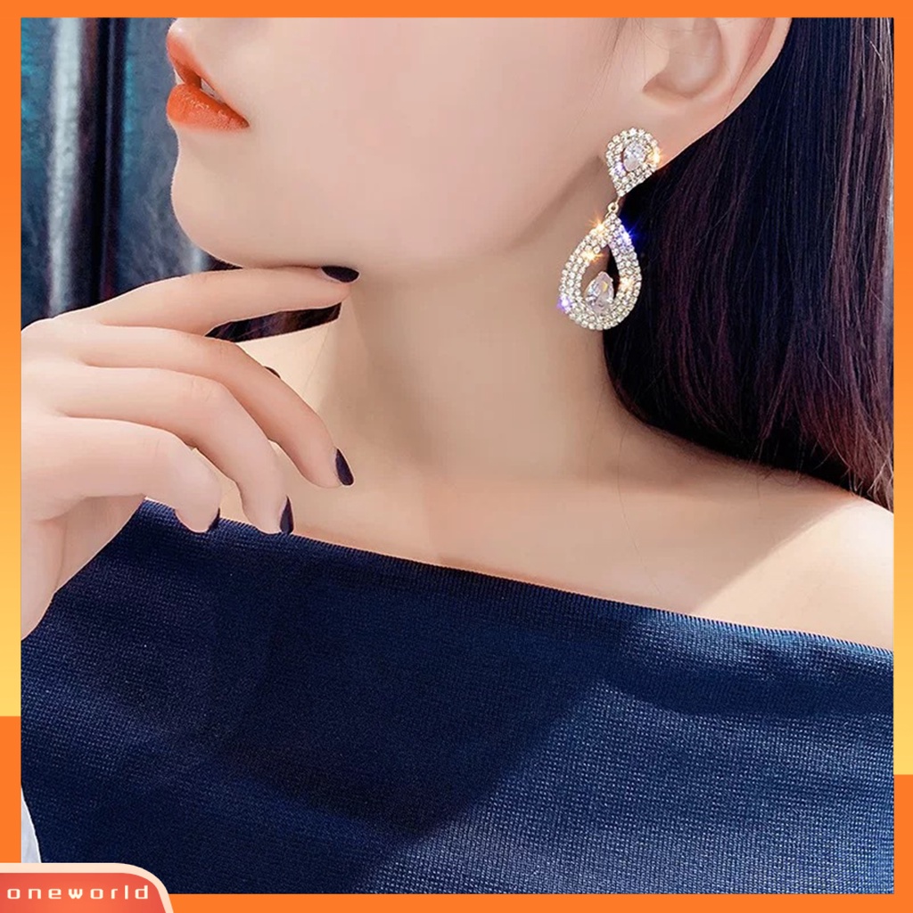 [WOD] 1pasang Anting Menjuntai Berlian Imitasi Mengkilap Hias Berlebihan Berkilau Geometris Hias Hadiah Wanita Tetesan Air Liontin Stud Earrings Perhiasan Untuk Perjamuan