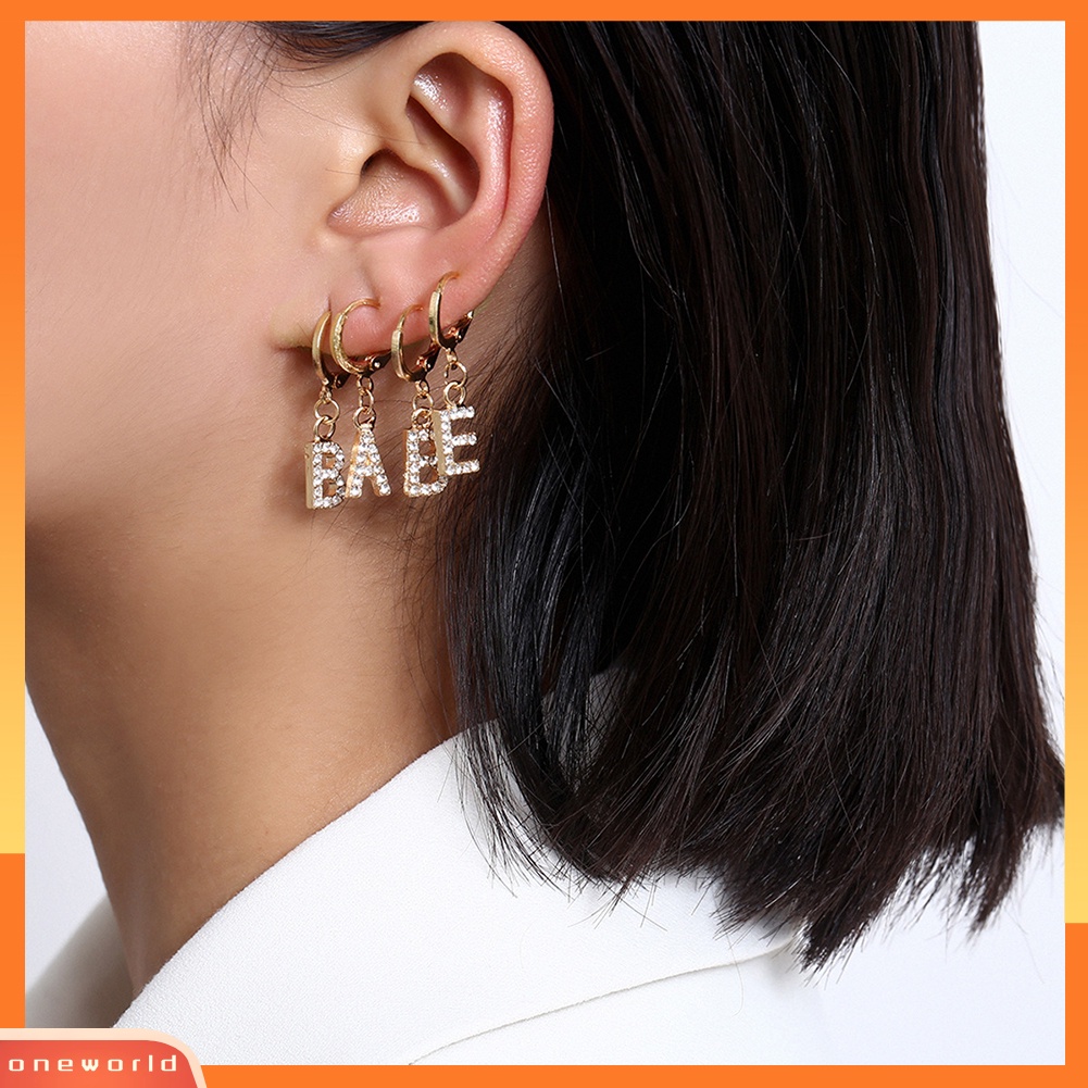 [WOD] 4pcs/set Wanita Berlian Imitasi Huruf Bintang Kupu-Kupu Menjuntai Hoop Earrings Jewelry