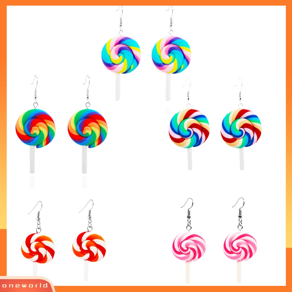 [WOD] Fashion Rainbow Lollipop Permen Menjuntai Kait Anting Wanita Perhiasan Hadiah Pesta