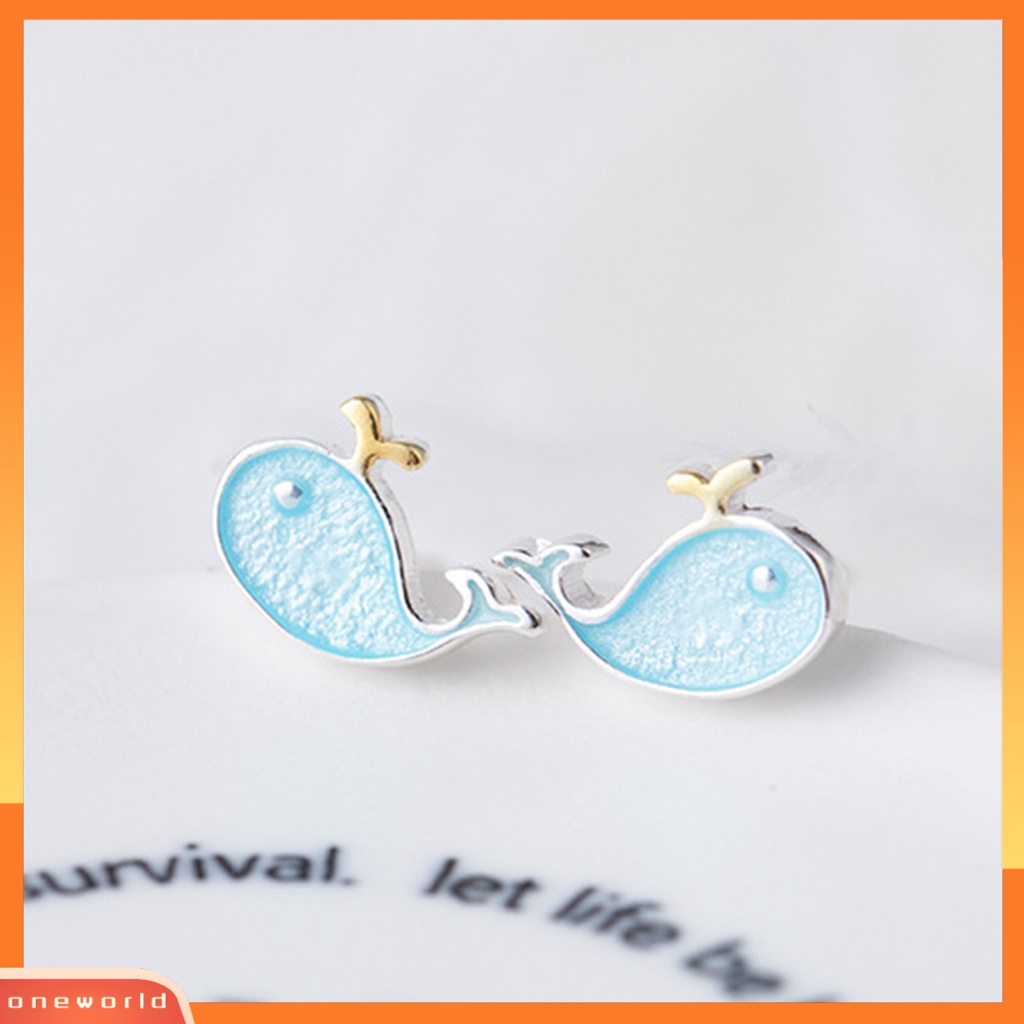 [WOD] 2pcs Ear Studs Bentuk Ikan Paus Liontin Telinga Fashion Lapis Perak Tidak Alergi Untuk Pacaran