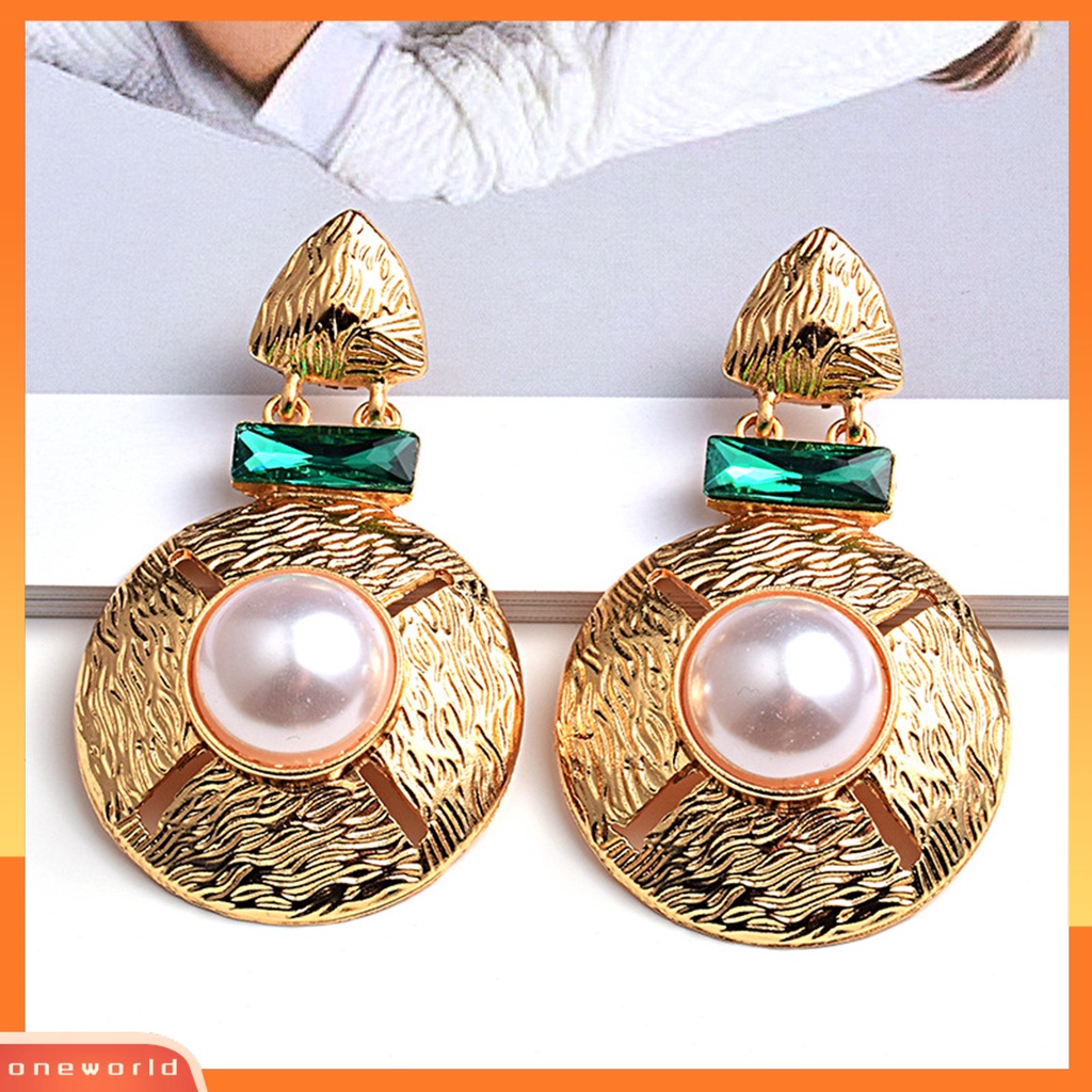 [WOD] 1pasang Anting Wanita Bulat All-match Alloy Mutiara Imitasi Berlebihan Drop Earring Untuk Belanja