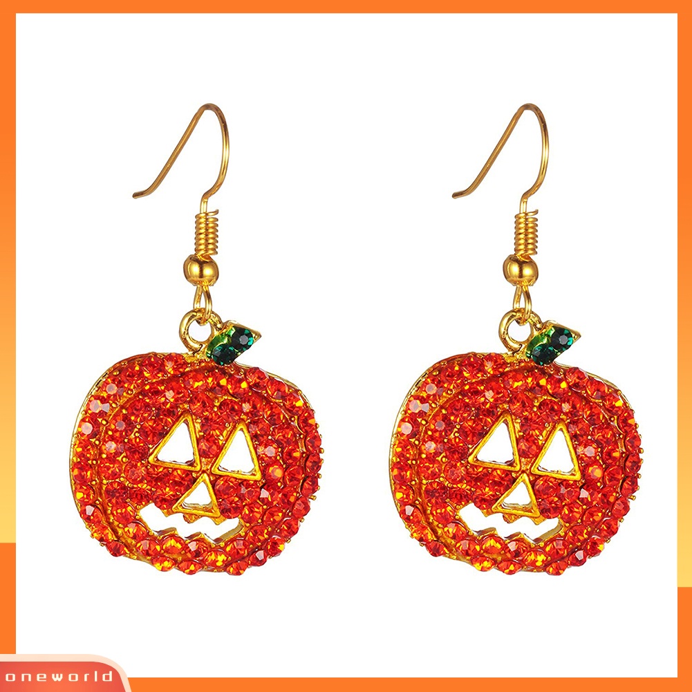 [WOD] Wanita Cubic Zirconia Hias Labu Menjuntai Kait Anting Hadiah Perhiasan Halloween