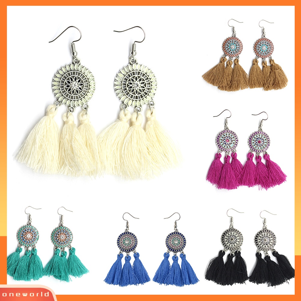 [WOD] Boho Bunga Matahari Rumbai Panjang Menjuntai Statement Earrings Ear Hook Wanita Perhiasan