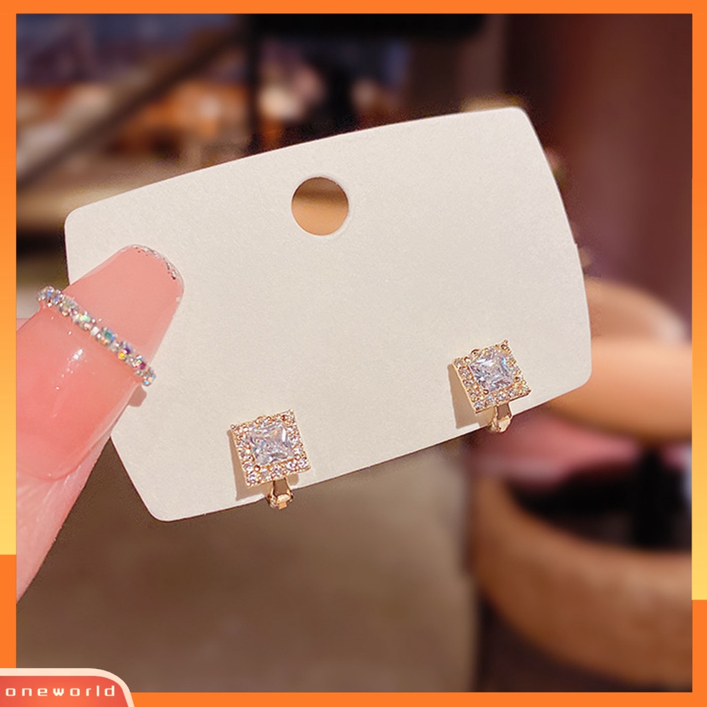 [WOD] 1pasang Ear Studs Square Rhinestones Jewelry Anting Gesper Telinga Bersinar Untuk Pakaian Sehari-Hari