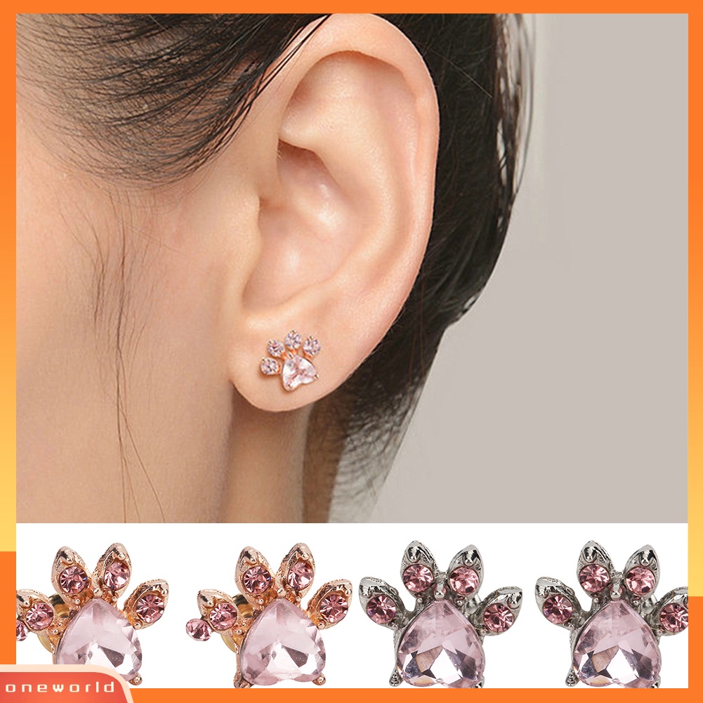 [WOD] Cute Cubic Zirconia Hias Kucing Paw Stud Anting Wanita Tindik Perhiasan Hadiah