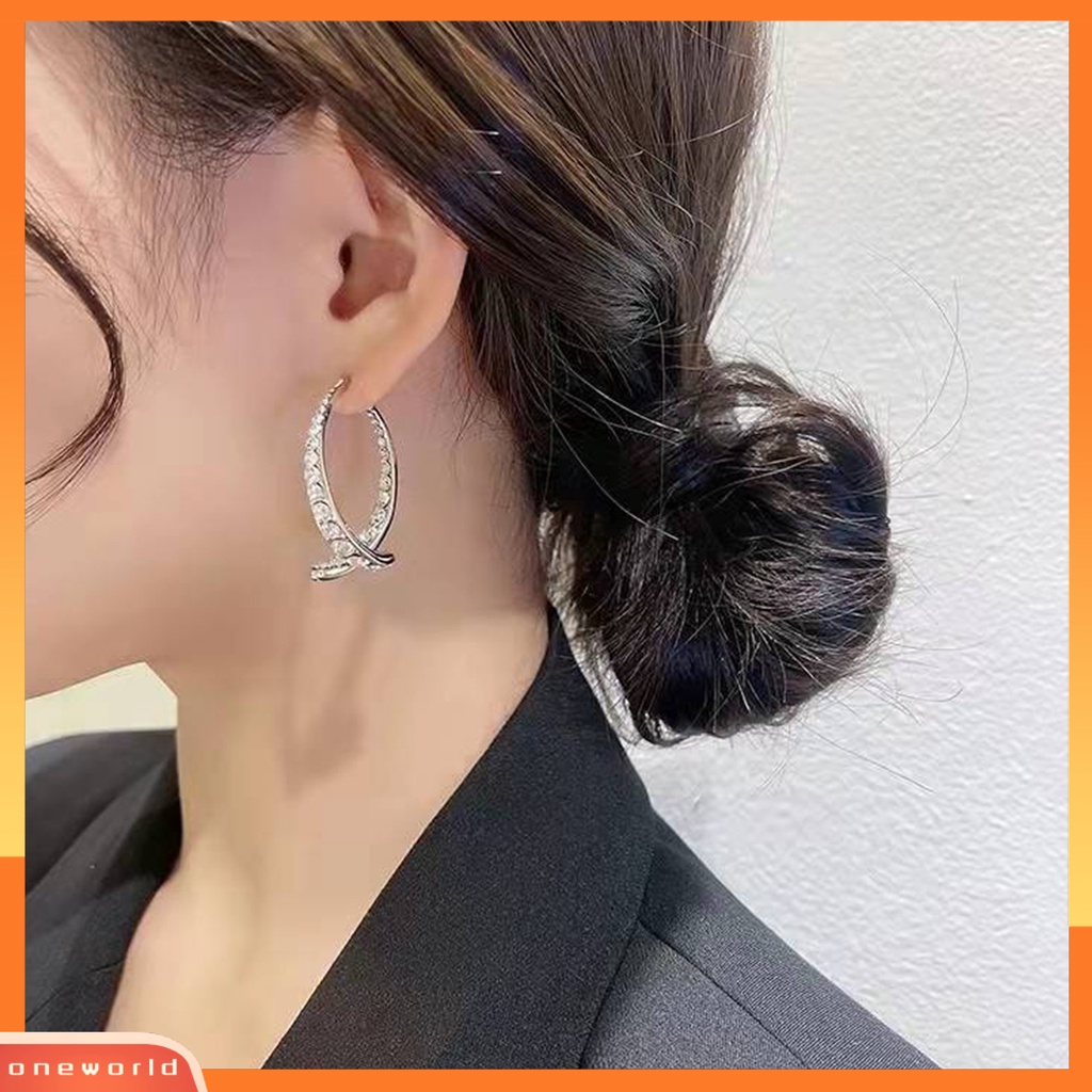 [WOD] Lady Earrings Bentuk Bulan Indah Busur Runcing Mengkilap Berlian Imitasi Pacaran Anting Hadiah