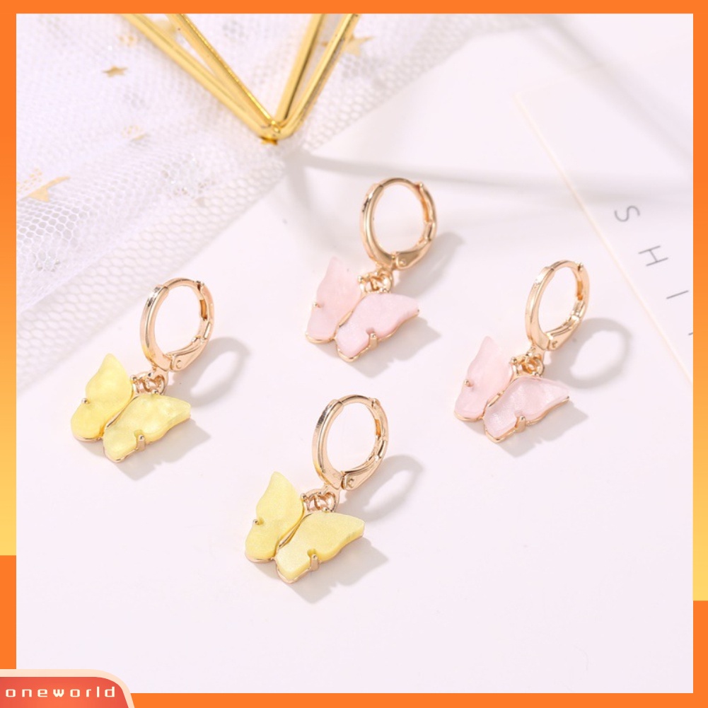 [WOD] Wanita Manis Permen Warna Akrilik Kupu-Kupu Menjuntai Huggie Earrings Perhiasan Hadiah