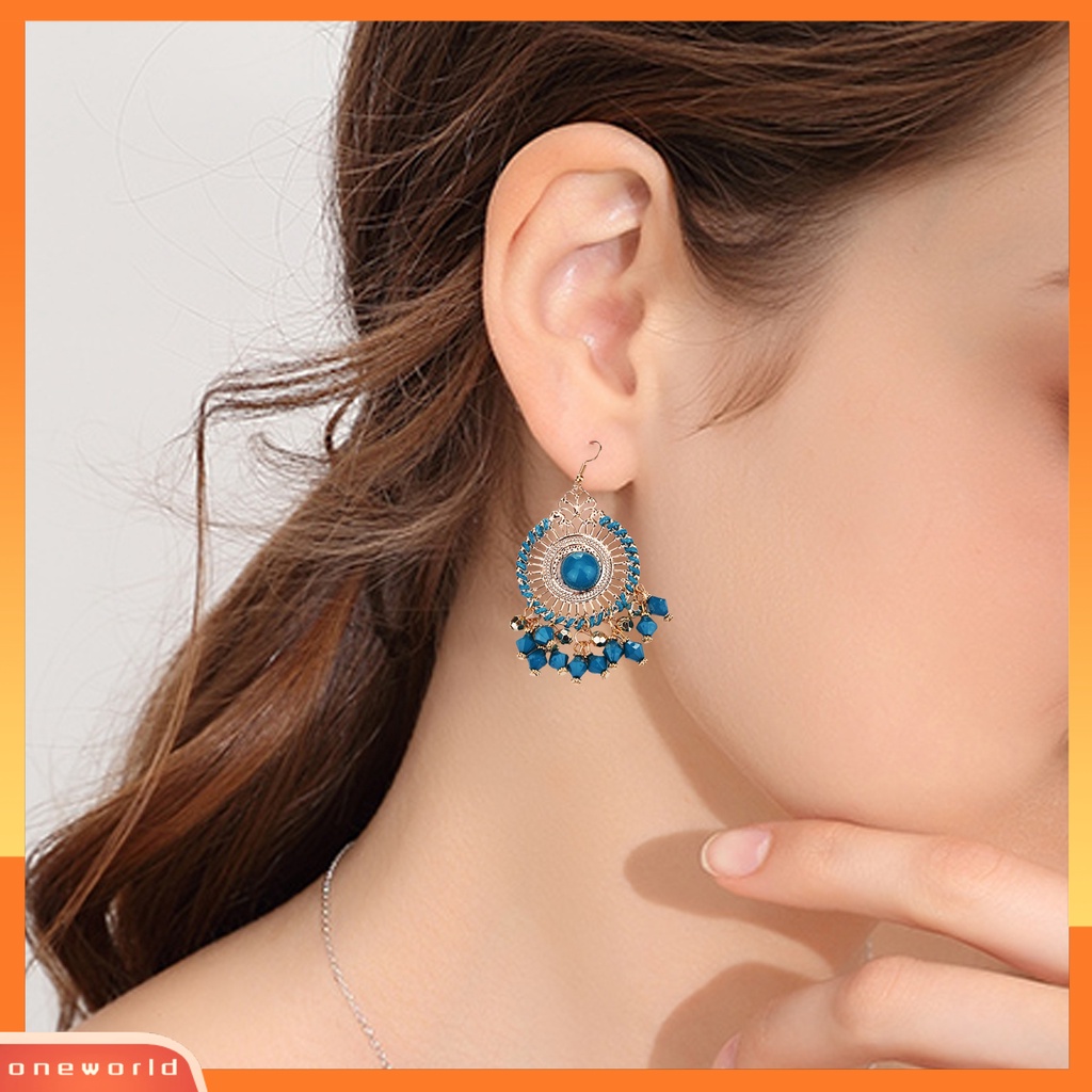 [WOD] 1pasang Wanita Anting Kait Warna-Warni Etnik Anti-Cacat Gaya Bohemia Rumbai Drop Earrings Perhiasan Wanita