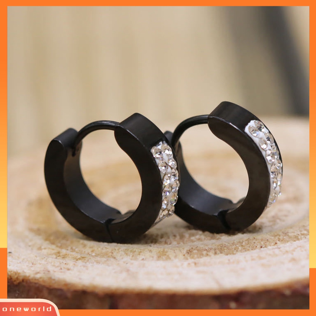 [WOD] 1pasang Giwang Telinga Gaya Punk Bahan Titanium Steel Lingkaran Bulat Kecil Stud Kecil Untuk Pesta