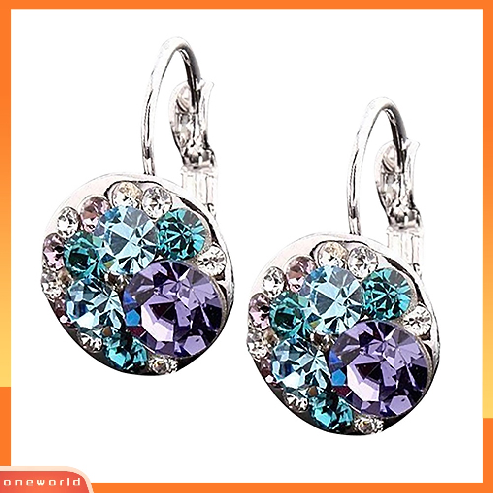 [WOD] Fashion Wanita Cubic Zirconia Penuh Kristal Leverback Perak Alloy Earrings