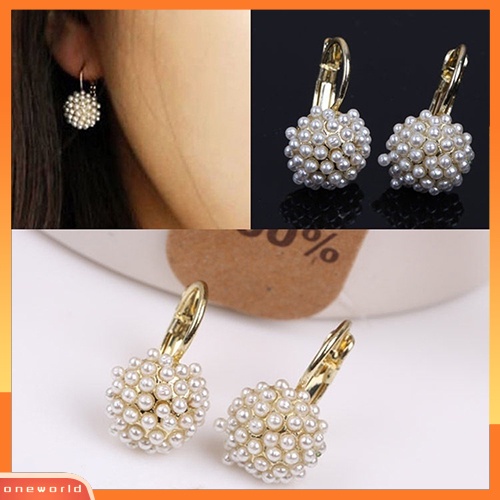 [WOD] Elegan Lady Girl Mutiara Imitasi Leverback Earrings Hadiah Perhiasan Pengantin Pernikahan