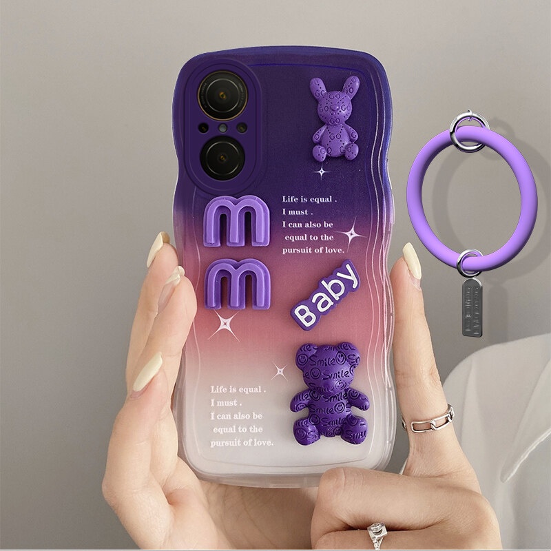 Andyh Desain Baru Untuk Huawei Nova 9se Case 3D Cute Bear+ Gelang Warna Solid Fashion Premium Gradient Soft Phone Case Silikon Shockproof Casing Pelindung Penutup Belakang