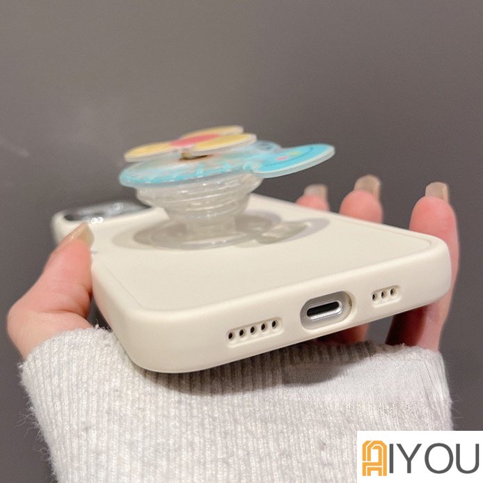 Lucu 3D Dapat Berputar Kipas Bracket Phone Grip Tok Griptok Korea Holder Ring Untuk iPhone 14 13 12 11 Pro Max Dengan Lensa Plating Tombol Lembut TPU Belakang Shockproof Cover