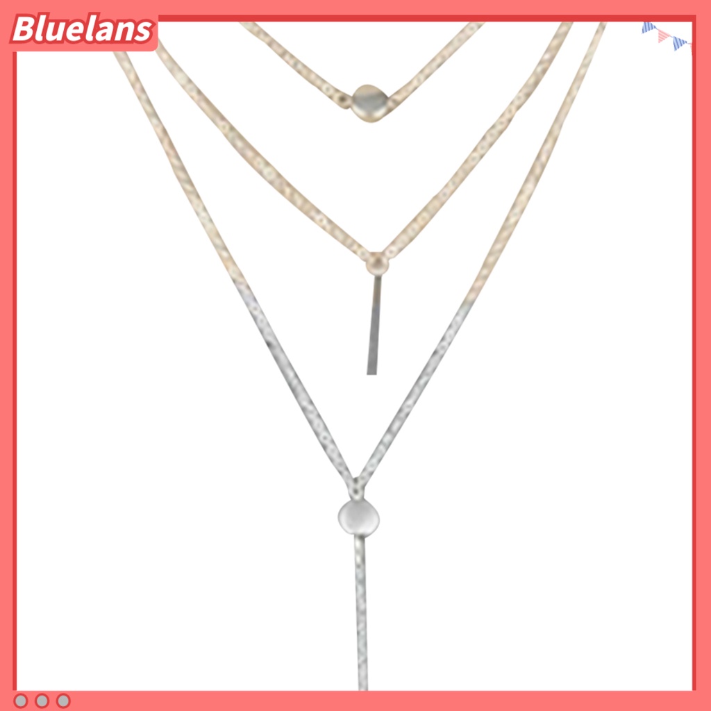 [BLS] Kalung Rantai Mewah Liontin Bar Tiga Lapis Bahan Alloy Untuk Pacaran