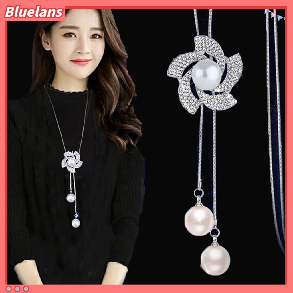 [BLS] Wanita Kalung Bersinar Berlian Imitasi Bertatahkan Tulip/Rose Bunga Swan/Bow Rumbai Pesona Dress-Up Beberapa Gaya Panjang Sweater Rantai Gaun Pesta Kalung Perhiasan Hadiah