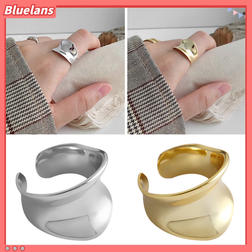 [BLS] Shiny Cekung Permukaan Wanita Cincin Punk Hip Hop Dipoles Geometris Terbuka Adjustable Wanita Jari Cincin Fashion Perhiasan Hadiah