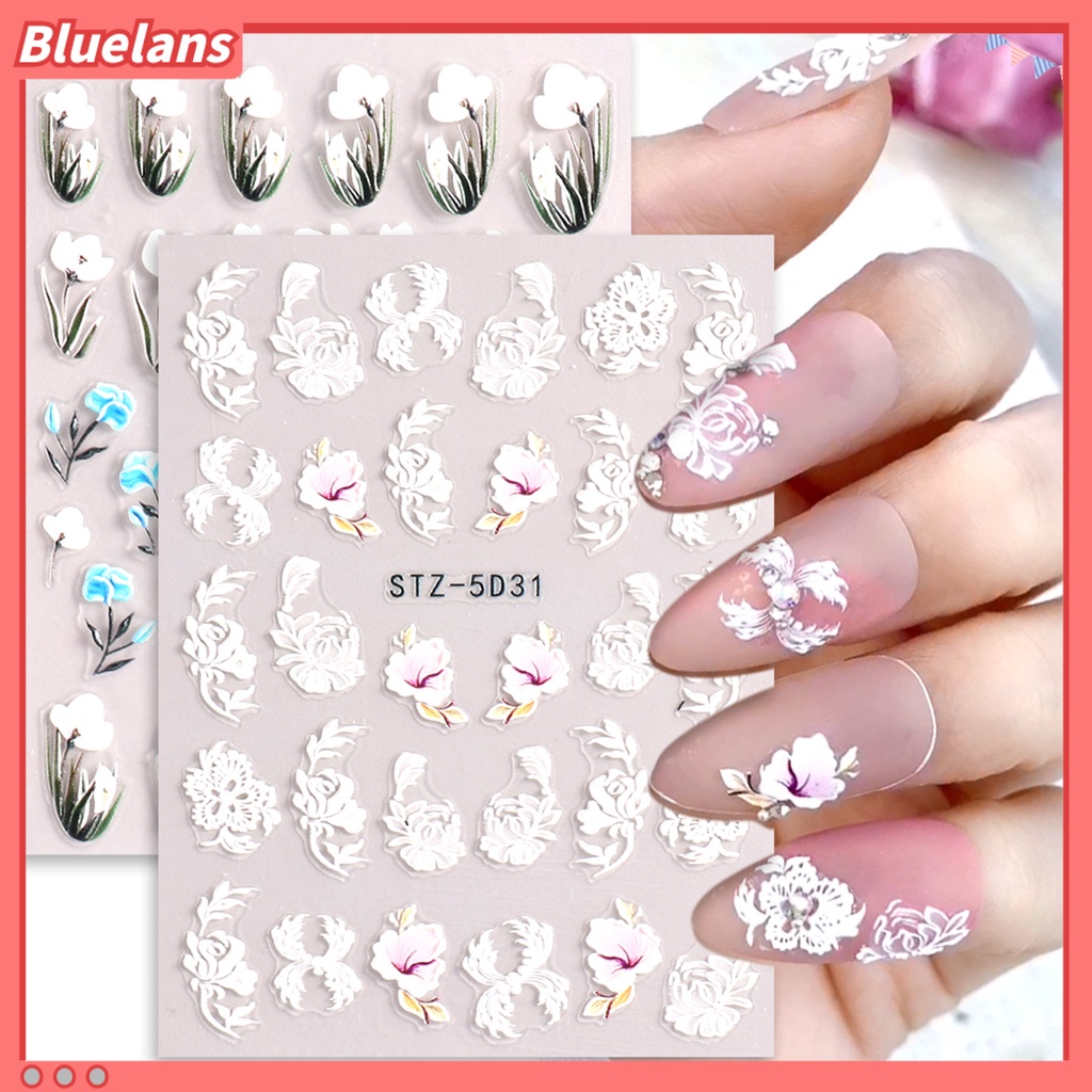 [BLM] Timbul Stiker Kuku Bunga Decal DIY Nail Art Dekorasi Musim Semi Musim Panas Bunga Dekorasi Kuku Stiker Perlengkapan Kuku