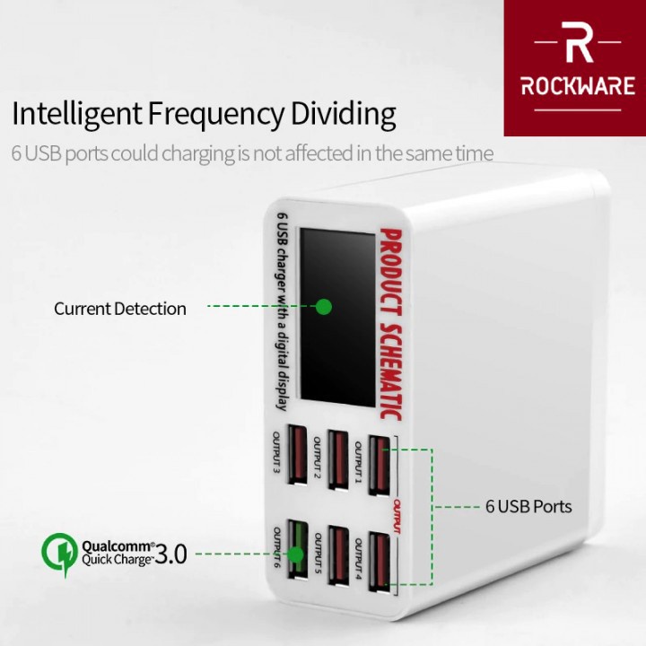 ROCKWARE WLX-896 - Fast Charger Station QC3.0 - 6 Port 40W 8A