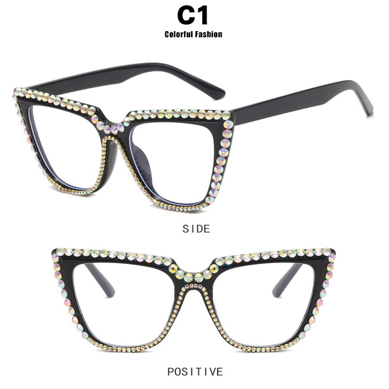 (YUZHU) Kacamata Berlian Mata Kucing Gaya Vintage Mode Baru Anti Blue Light Eyeglasses Frame Untuk Wanita