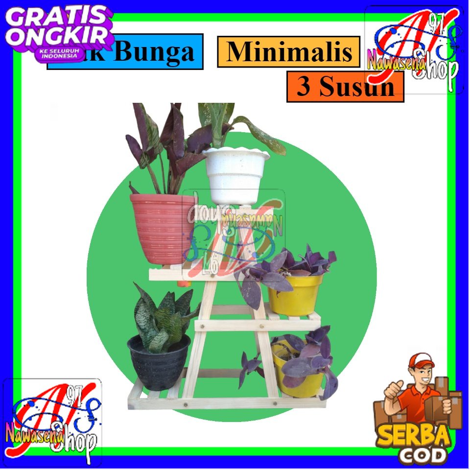Rak bunga minimalis dari kayu halus murah, tempat pot bunga di luar maupun dalam ruangan