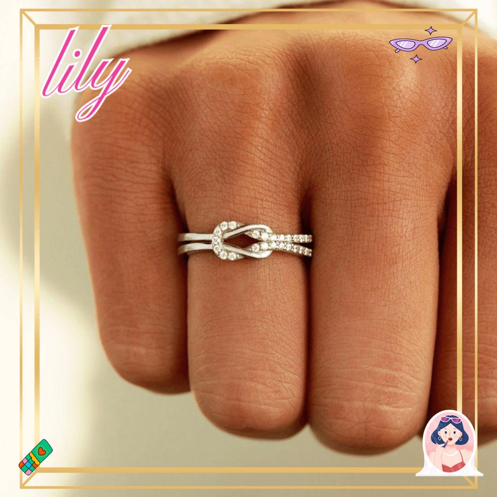 Lily Square Knot Ring Vintage Hadiah Kekasih Kristal Rings