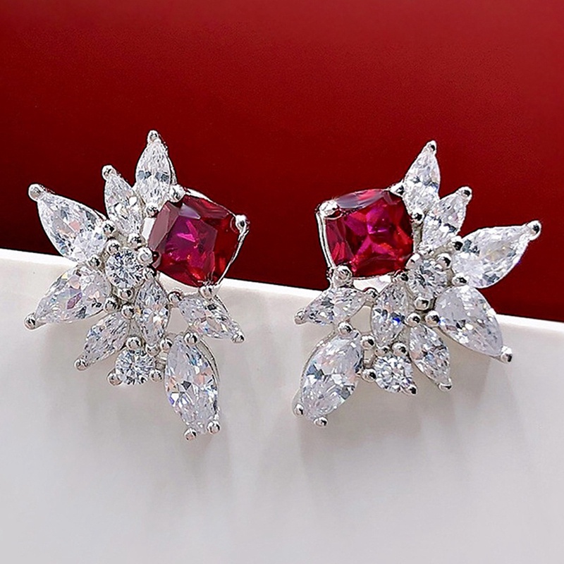 Indah Merah Cubic Zirconia Wanita Anting Ear Stud Piercing Mewah Elegan Lady's Earrings Untuk Pesta Perhiasan Fashion Baru