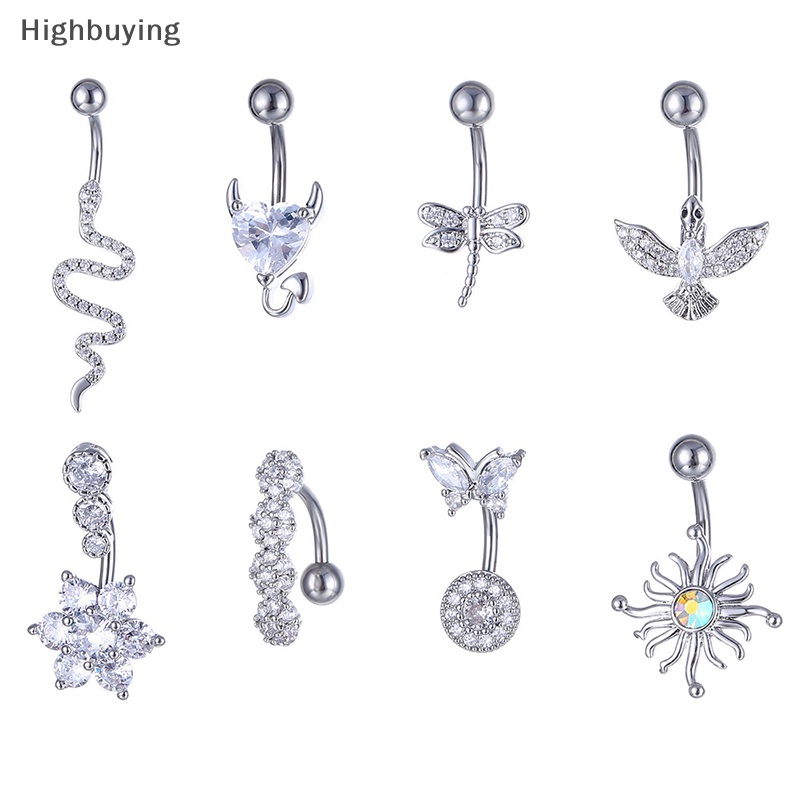 Hbid Kristal Pusar Cincin Bentuk Hewan Perut Stainless Steel Jantung Pusar Melengkung Barbel Ring Navel Rings Perhiasan Tubuh Seksi Glory