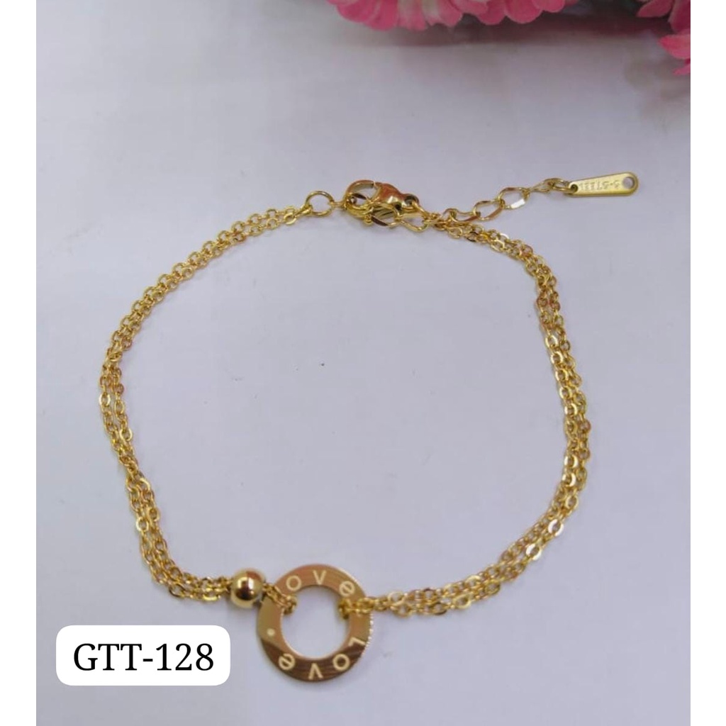 GELANG TANGAN KAKI TITANIUM RANTAI EMAS GOLD LOVE BULAT DIAM TERMURAH / DUNIA GELANG