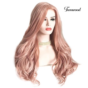 Twowood Pink Belah Tengah Keriting Wig Panjang Rambut Palsu Wanita Cosplay Pesta Sopak