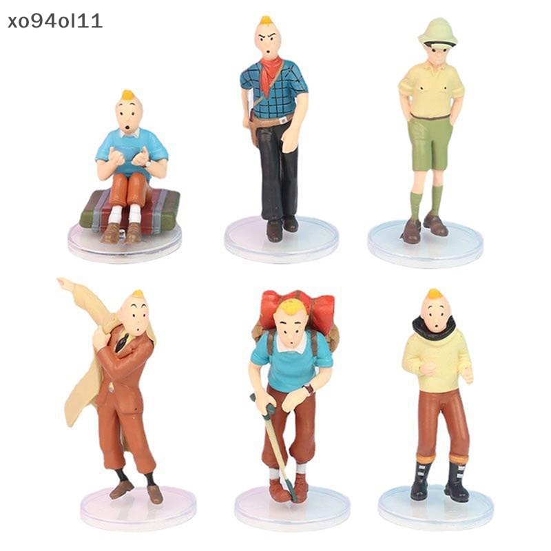 Xo 6pcs /Set 8cm Anime Kartun The Adventures Of Tin Action Figure Lucu Comic Tin Milou Dupont PVC Mainan Hadiah Untuk Anak OL