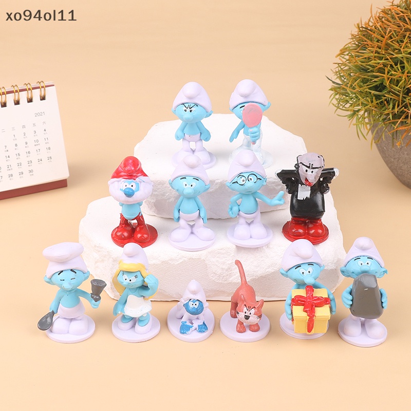 Xo 12gaya Anime Kartun Smurfs PVC Model Mainan Lucu Semangat Biru Boneka Kue Decora OL