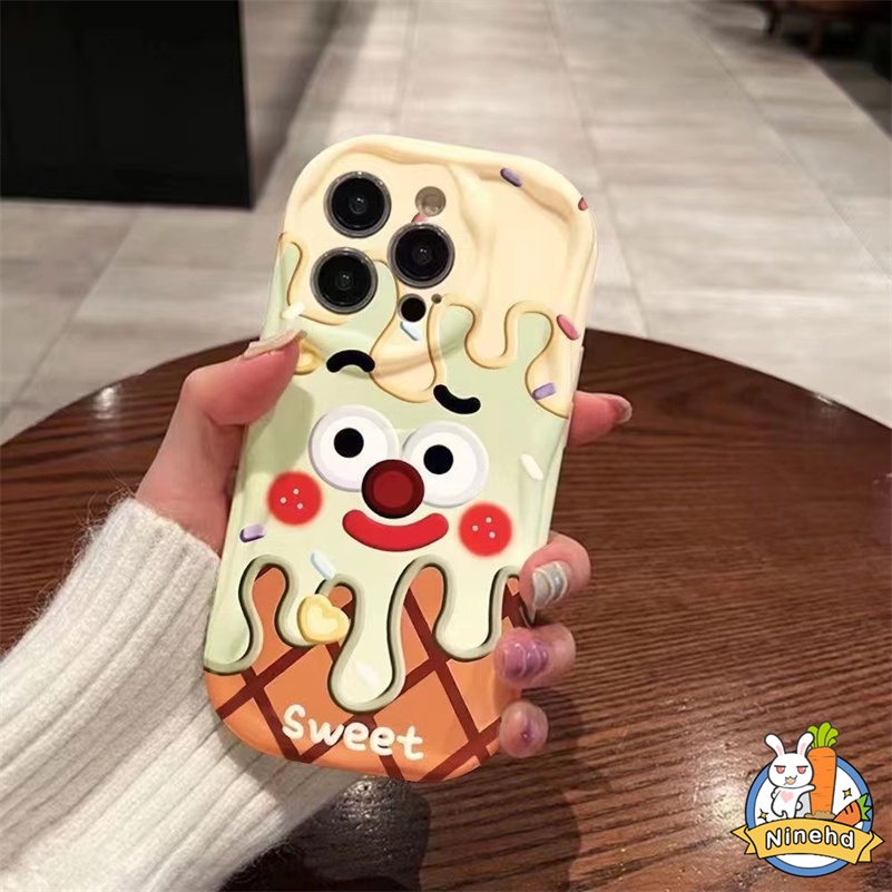 Xiaomi Redmi 12C A1 10C 10A 10 9 9A 9C 9T Redmi Note 12 12s 11 11s 10 10s 9 9s Pro Xiaomi 12 11 Lite Poco X3 Pro Cute Ice Cream Wajah Tersenyum Lucu Phone Case Casing Tahan Guncangan Melengkung