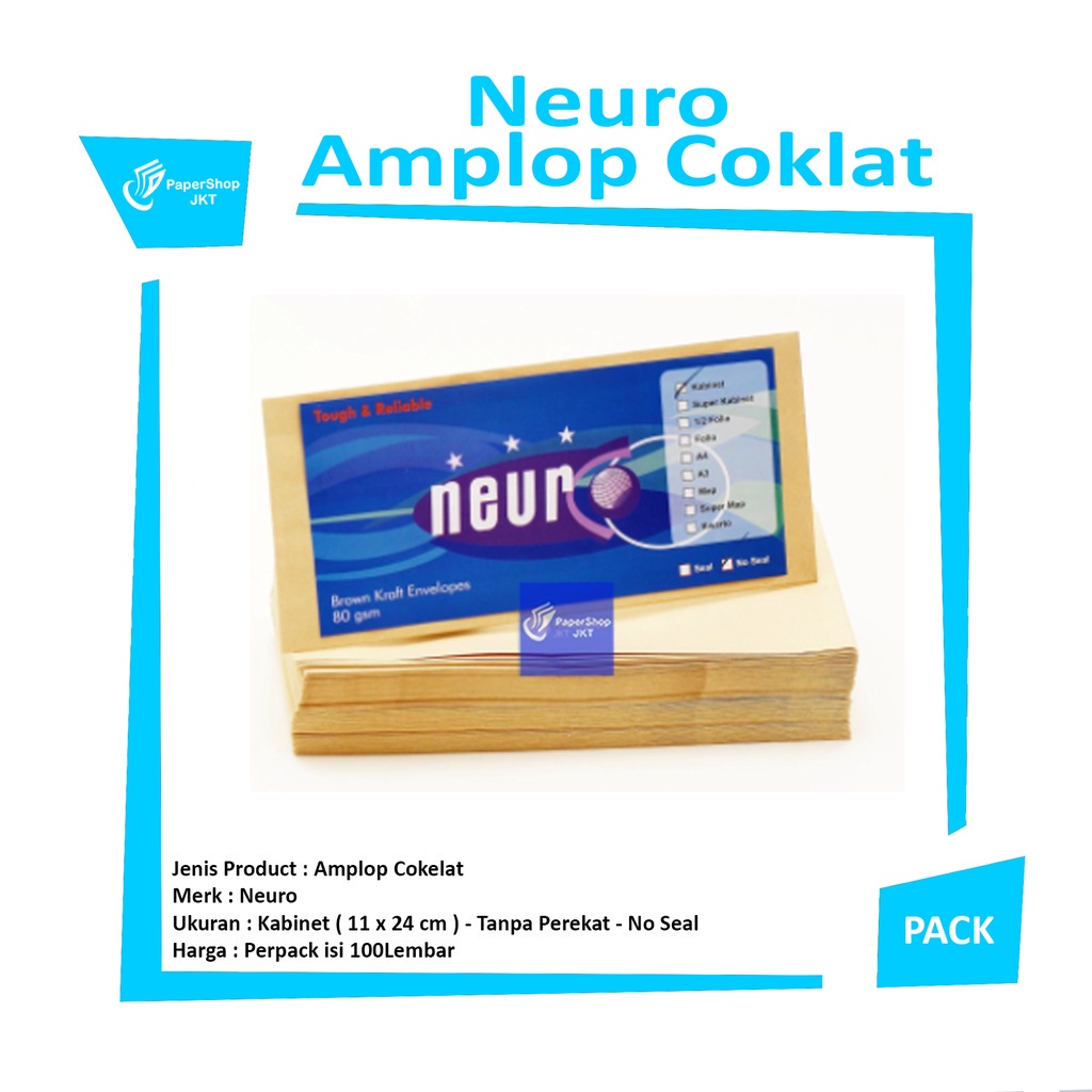 

NEURO - Amplop Coklat Ukuran Kabinet Non Seal ( 11 x 24 cm ) - Pack